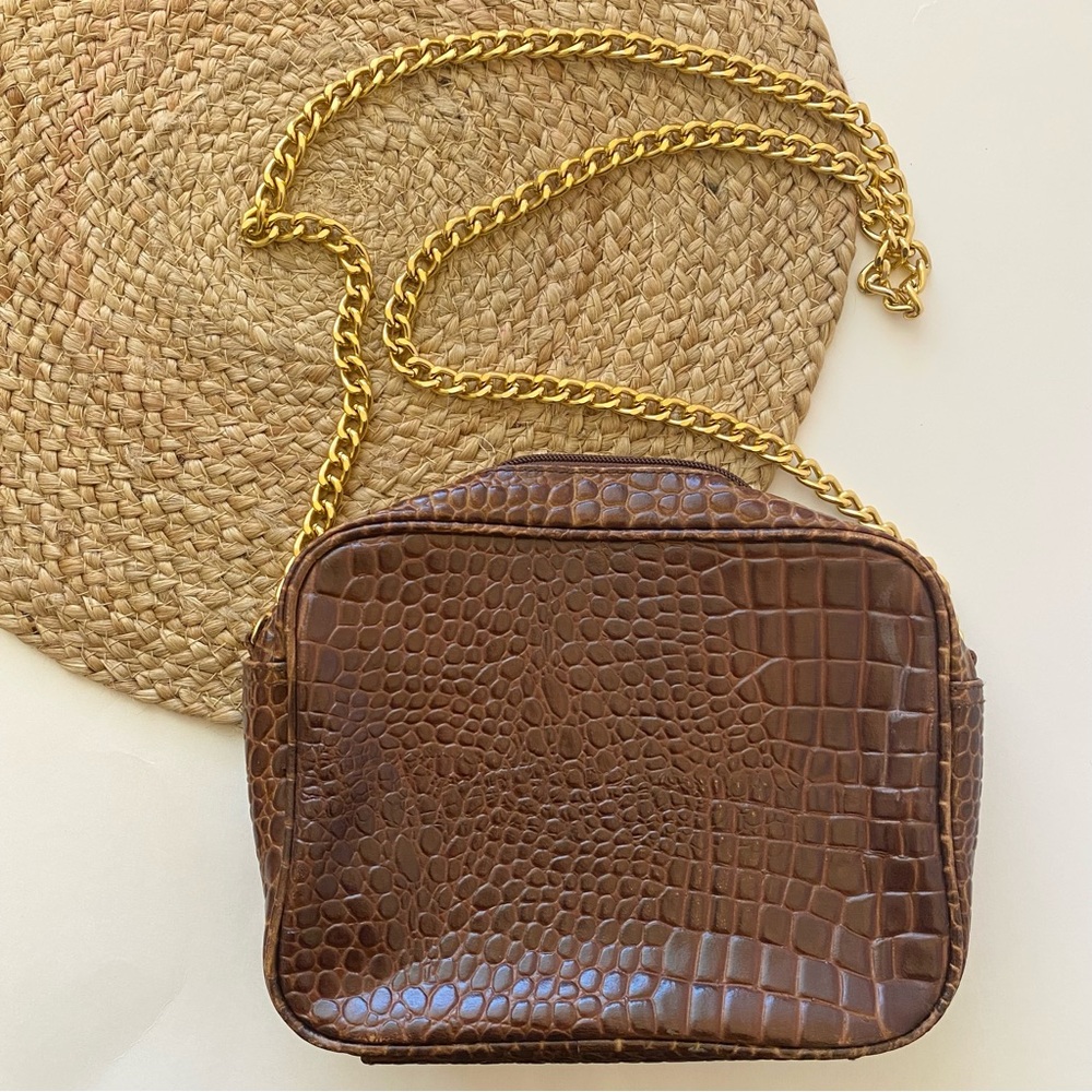 VINTAGE Faux Leather Chain Crossbody Bag
